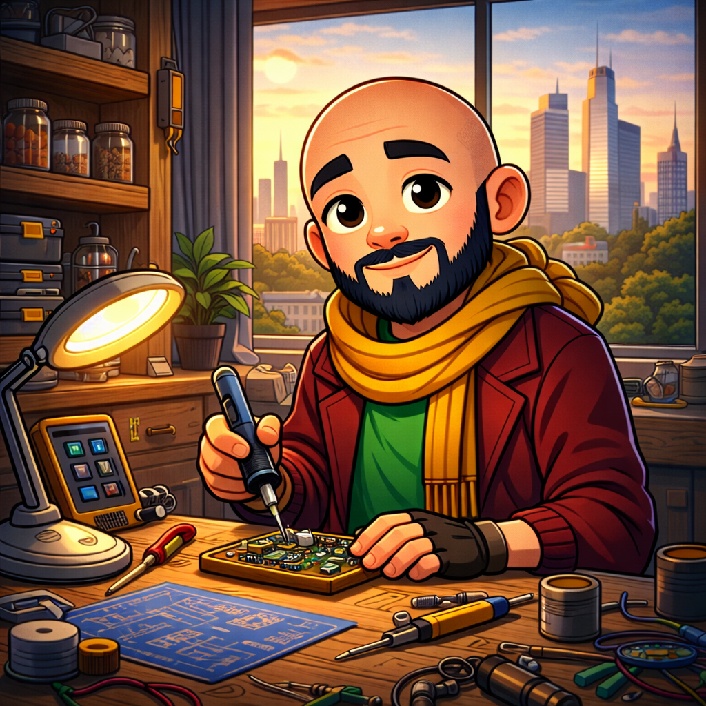 Small is trustworthy. The craftsperson at the bench, Frankfurt skyline through the window.